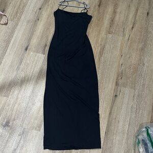 Elegant Black Maxi Dress - form fitting with spaghetti straps - bodycon